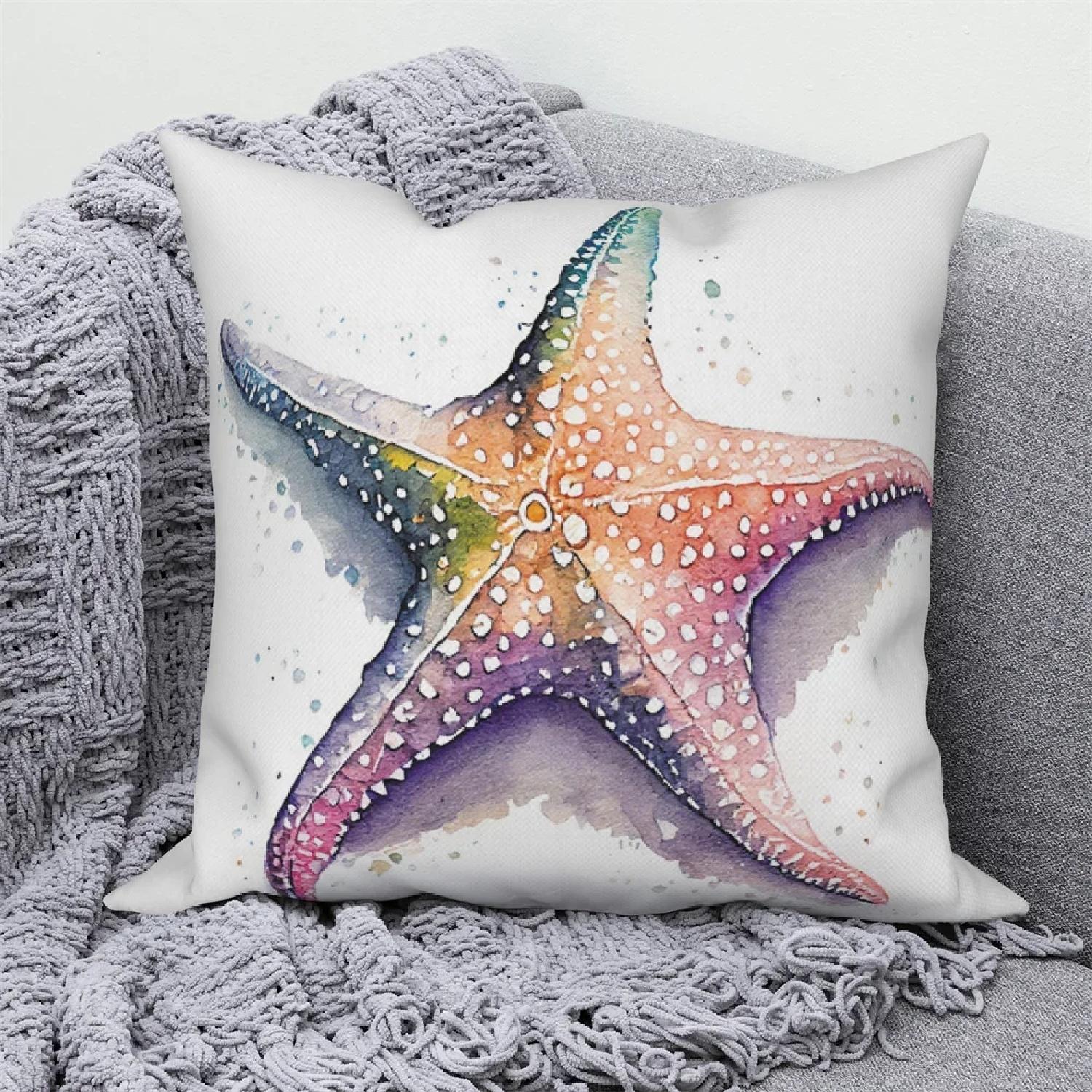 

Farmhouse Home Sofa Car Decor Throw Pillow Decorative Sea Animal Cushion Turtle Coral, 66x66cm