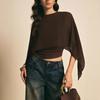 2026 Women's Cape Sleeve T-Shirt Slim Fit Round Neck Chiffon Blouse Elegant Asymmetrical Top