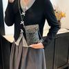 2025 Spring and Summer New Texture Leopard Print Rivet Shoulder Messenger Bag Chain Flip Small Square Bag Women's Fashion Bag Factory