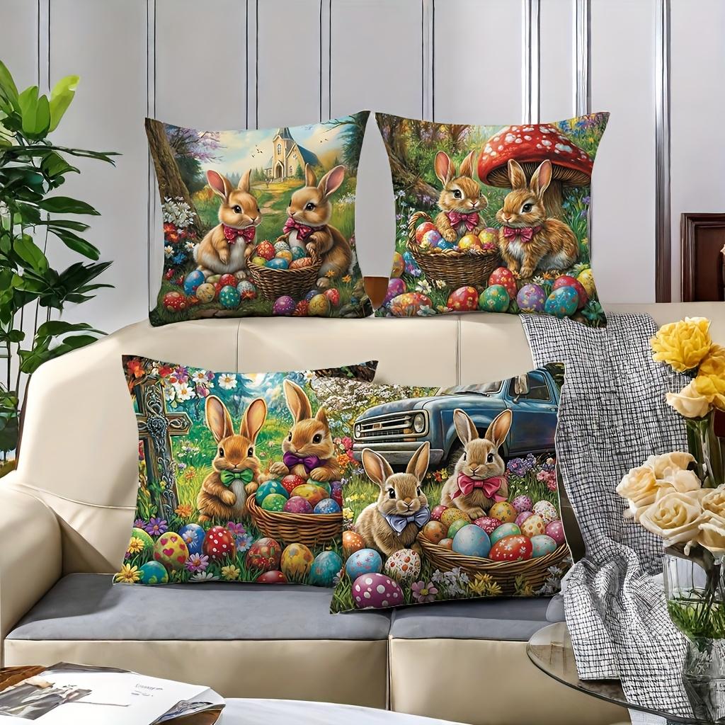 4-piece Easter Theme Pillowcase Set, Suitable for Sofa, Car, and Bedroom Decoration, Insert Not Included