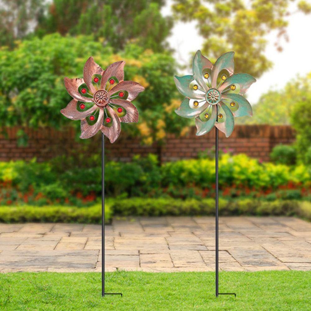 Creative Wind Spinners Rotating Flower Pinwheel Crafts Double Windmill Sculpture  Yard