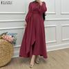 ZANZEA Women Casual Round Neck Long Sleeve Muslim Long Dress