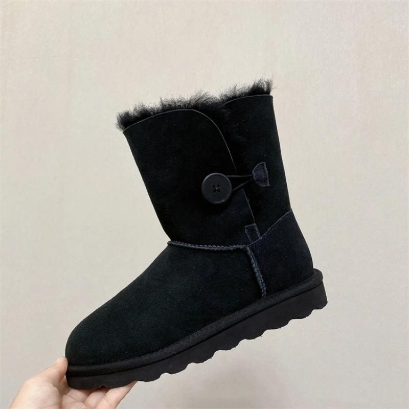 2027 New Design Women Real Sheepskin Leather Snow Boots Natural Wool Fur Lined Winter Warm Shoes Xmas Classic Casual Flat Boots