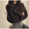 Puffy Sleeve Knit Top Women Vintage Autumn Winter Solid Sweater O Neck Loose Casual Tops Soft Chic Elegant  Pullover New
