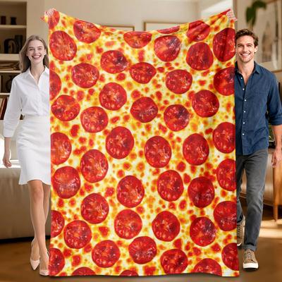 1 Piece Pizza-themed Red and Yellow Flannel Blanket, Soft, Suitable for Sofa, Bed, Office, All-season Use.