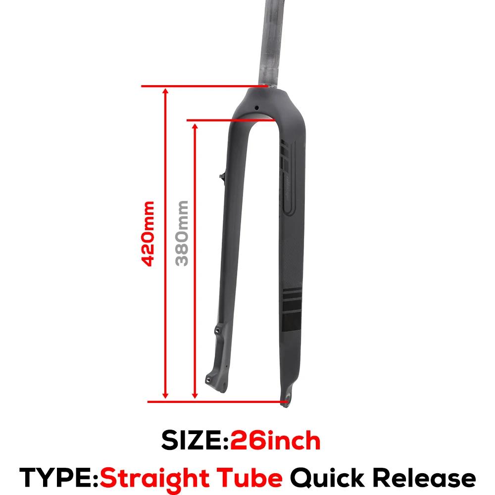 MTB Full Carbon Fiber Rigid XC Cycling Fork,Straight/Tapared Tube ,9*100mm Quick Release,Thru Axle 15*100mm,26/27.5/29 Inch Round-QR-26