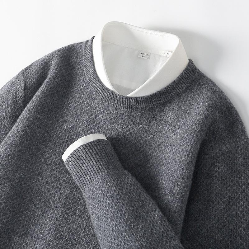 

Мужской свитер из чистой шерсти, сотовой вязки - Круглый вырез, Длинный рукав, Повседневная осенне-зимняя мода. XL