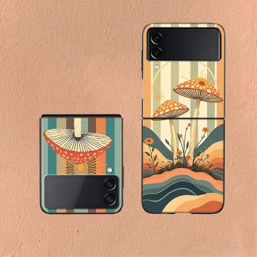 Boho Hippy Mushroom Sunrise Phone Case For Samsung Z Flip 6 7 5G Galaxy Z Flip 5 4 3 5G Cases Shockproof Hard Cover TPU