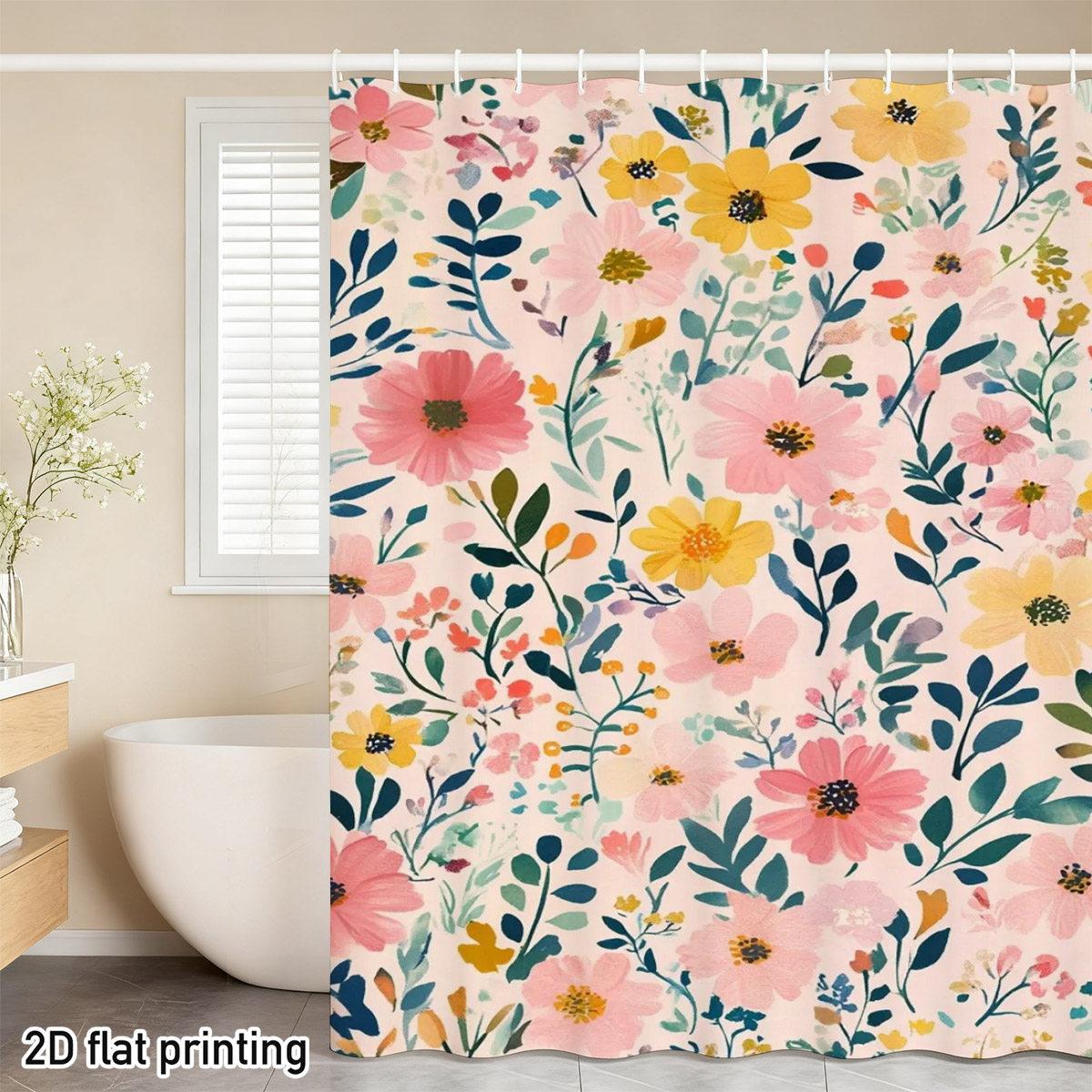 

Watercolor Floral Illustration Shower Curtain 1Pc With 12 Hooks For Bathroom Home Decor Polyester 2D Flat Print 70.8X70.8 Inch W60H190(CM)-1 Pcs