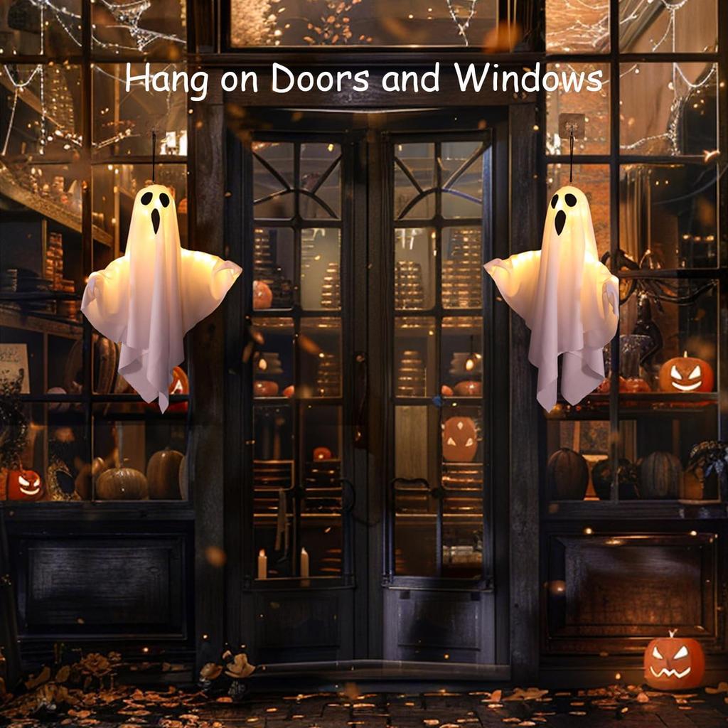 Halloween Hanging Ghosts Light Up Warm LED Light Indoor Outdoor Front Porch Yard Scary Cute Halloween Ghost Decor Gifts