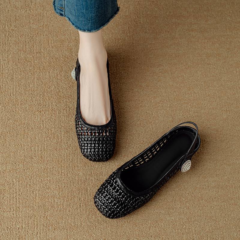 

Krazing Pot Microfiber Weaving Summer Size 41 Low Heels Slingback Circle Buckle Square Toe Gladiator Hollow Out Pumps 35 чёрный