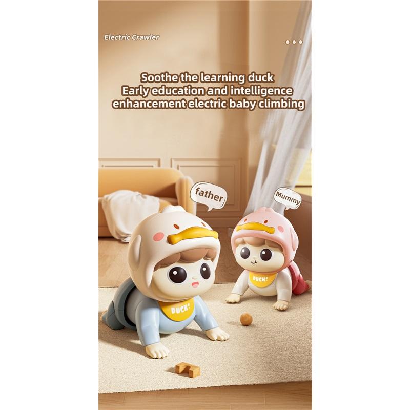 Musical Crawling Doll Toy, Crawl Guidance Tummy Time Soothing Educational Toy for 0-1 Years Old Infant Baby