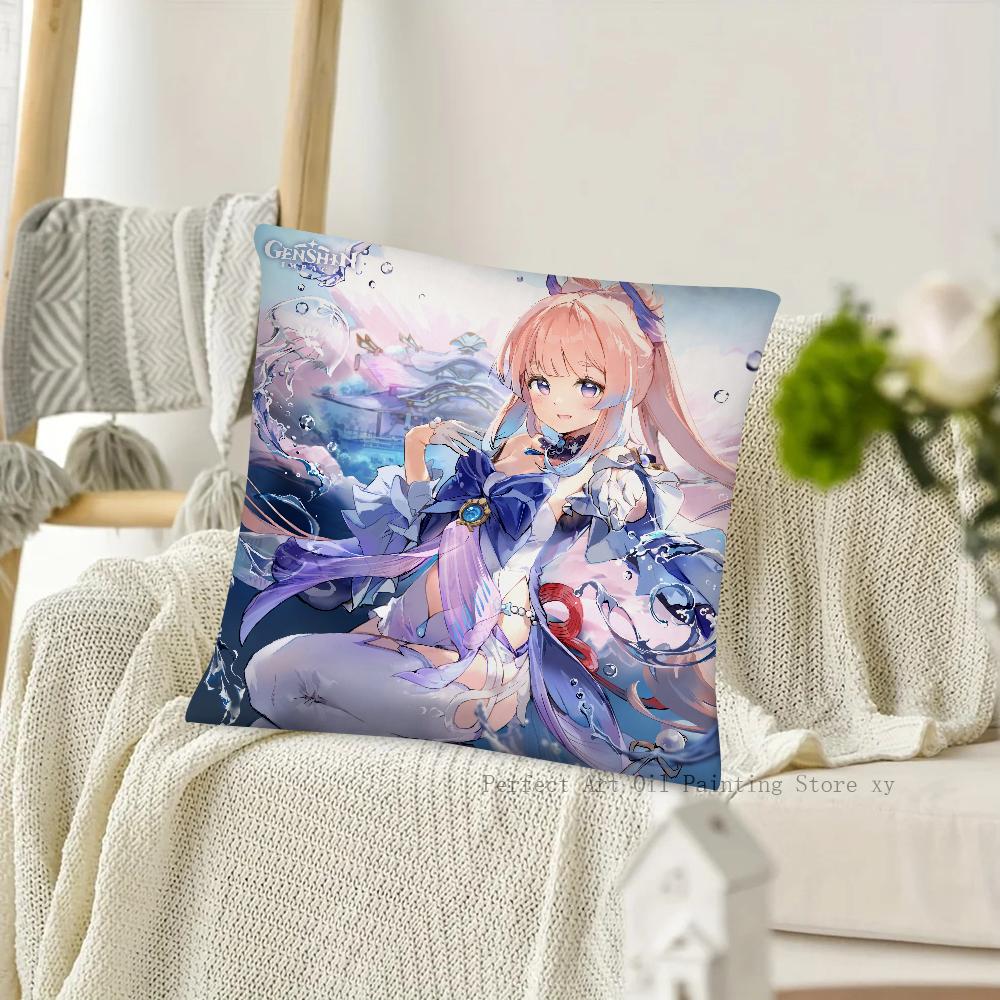 Game Anime Genshin Impact Sangonomiya Kokomi Pillow Case Square Pillow Cushion Cover Bedroom Sofa Room Decoration Casual