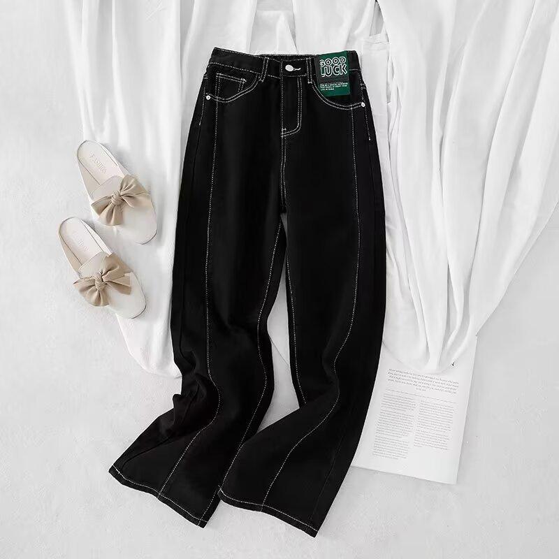 

Шикарные джинсы с широкими штанинами и высокой посадкой для женщин - Трендовый японский стиль для осени и весны S чёрный