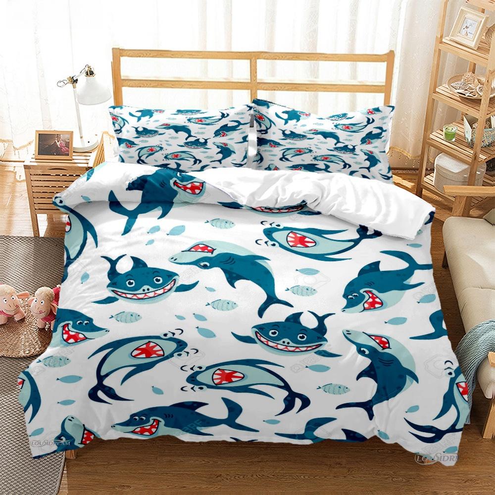 Cartoon Ocean Whale Dolphin Duvet Cover Kids Cute Kawaii Bedding Sets Soft Quilt Cover and Pillowcases Single_Double_Queen_King