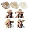 Beach Hat Natural High-Density Straw Fabric Sun Protection Wide Brim Dome Design Sun Hat Lace Bow Faux Pearls Decor Summer Hat