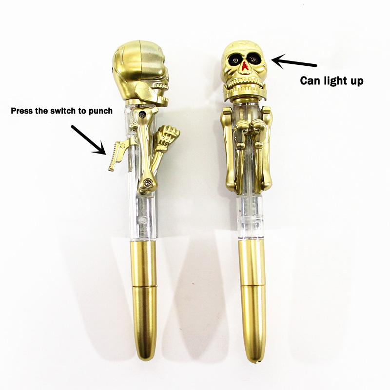 1pcs Halloween Gift for Children Lovely Skeleton Boxing Pen Creative Ball Point Pen with Light Decompression Toy Pen