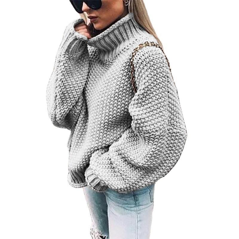 Womens Oversized Chunky Knit Turtleneck Sweater Long Sleeve Loose Fit Cotton Blend Fall Winter Casual