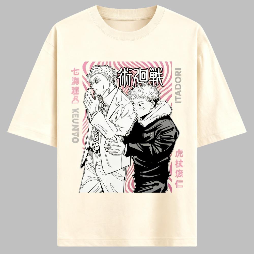 Jujutsu Kaisen Itadori Yuji Unisex Pure Cotton Tshirt 2026 Summer Anime Print Round Neck Loose Family Short Sleeved Top S
