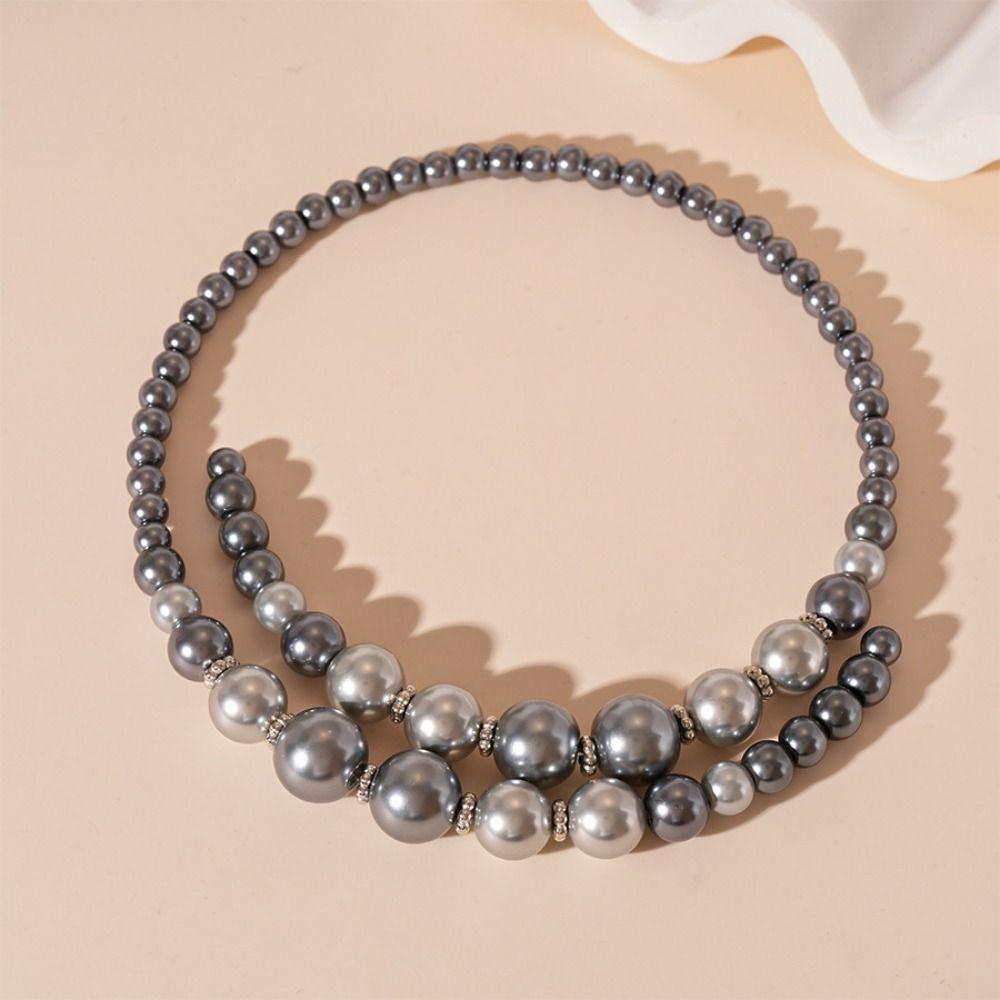 Temperament Glass Pearl Openning Necklace Retro Neck Accessories Clavicle Chain  Jewelry Gifts