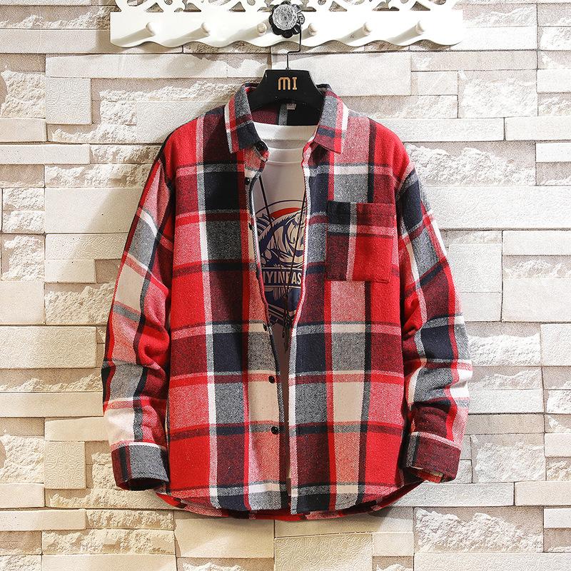 Mens Loose Casual Plaid Long Sleeve Shirt For Daily Wear M