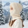 Women 3 in 1 Hooded Skull Cap with Scarf and Mask Fleece Lined Knit Hat Set Warm Winter Knitted Hat