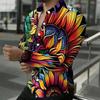 Camisa de Hombre con Cuello Estampado Floral Azul Blanco Diminuto por Todas Partes Manga Larga Botones