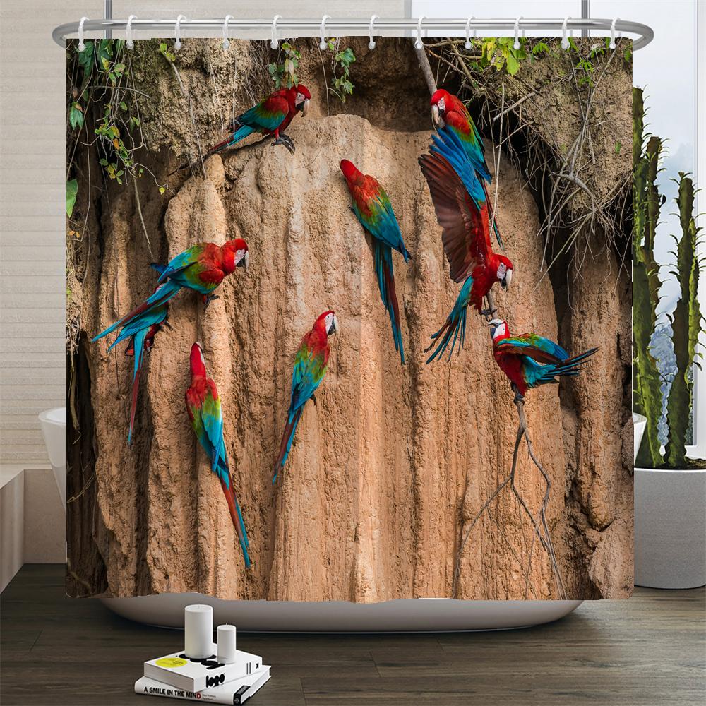 

Birds Parrot Printing Shower Curtains Bathroom Curtain Bathtub Decoration Waterproof Polyester Bath Curtain Home with Hooks W90xH180cm