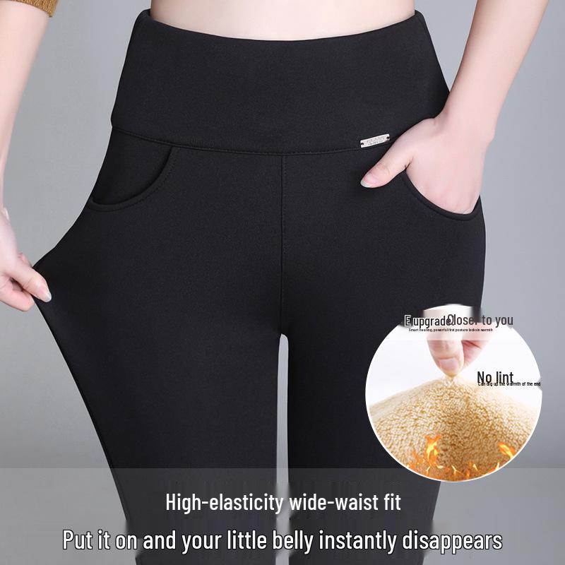 

Женские черные облегающие брюки-карандаш с высокой посадкой и флисовой подкладкой - Бархатная верхняя одежда на осень/зиму S