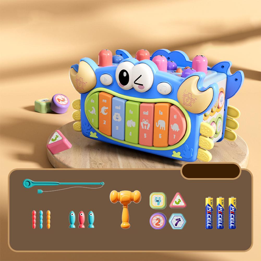 

8-in-1 Hammering Pounding Toys For Kids Fishing Game 6 Sides Wooden Activity Cube Baby Toys Birthday Gifts For Boys Girls Sky blue crab hexahedron