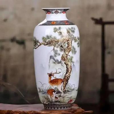 Jarrón de Cerámica Jingdezhen Jarrones Tradicionales Chinos Vintage Decoración del Hogar Jarrón de Animales Superficie Fina y Lisa Artículos de Decoración