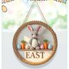 Easter Wooden Round Door Sign - Bunny Egg Hanging Plaque Decor Handmade Wood Holiday Ornament for Home Garden Party
