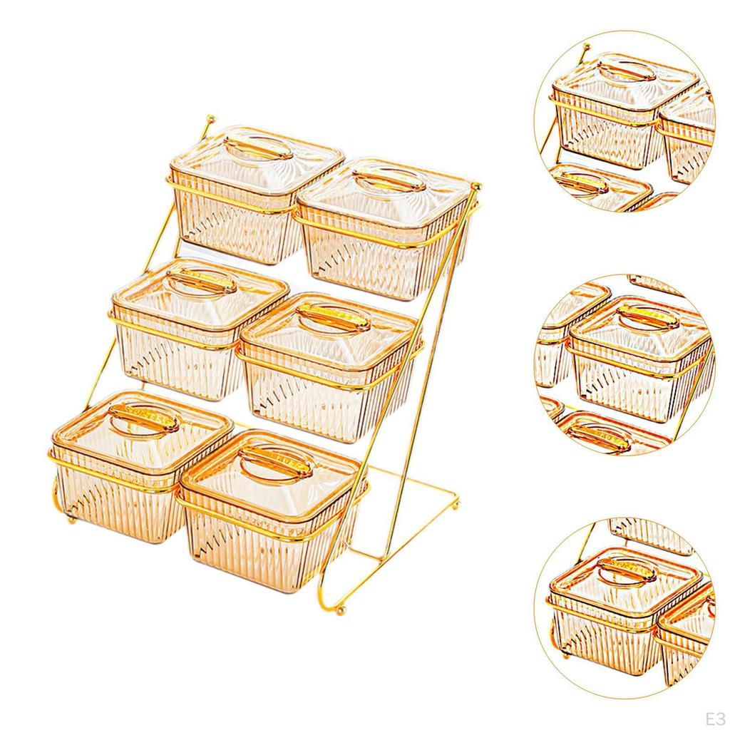 3 -stage Serving Shell Compartment Starter Plate with Lid And Iron Stand for The Kitchen