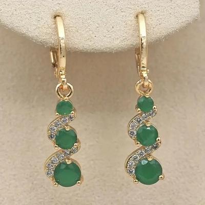 1 Pair Elegant Vintage Green Stone Dangle Earrings - Perfect ForWeddings and Parties -14k Gold Plated