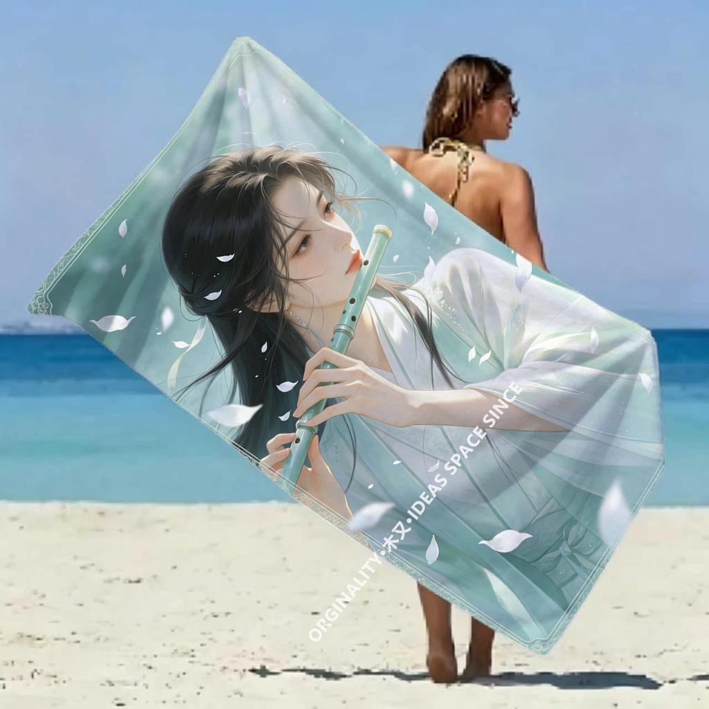 Ancient Flute Beauty Beach Towel Patterned Sunscreen And Windproof Suitable For Swimming Pool Camping Travel Blanket