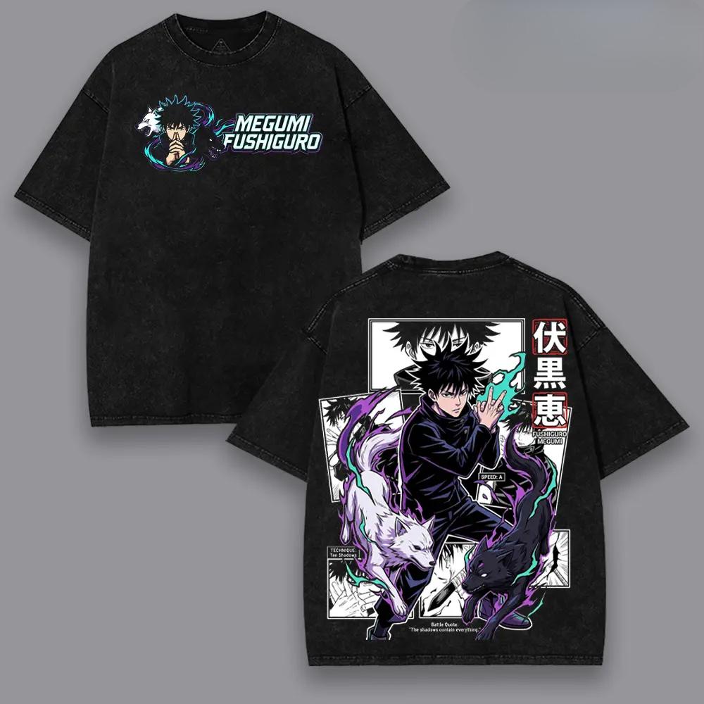 Fushiguro Megumi Jujutsu Kaisen T-shirt Anime Washed Oversized Tshirt Men Clothing Summer Short Sleeve Tops