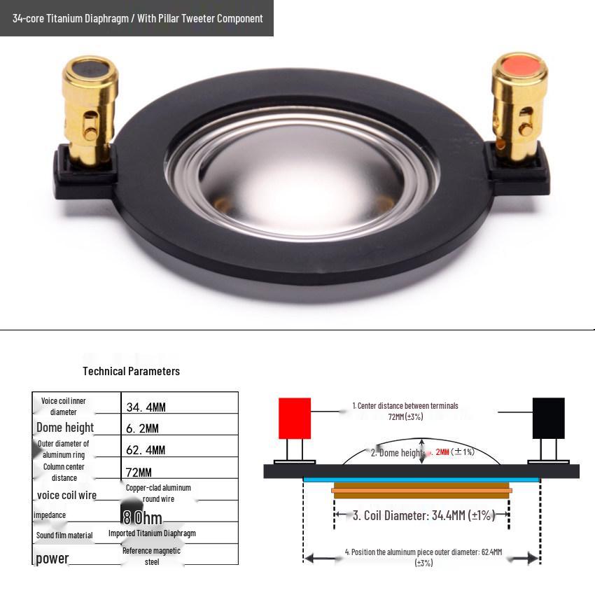 25-100 Core Tweeter Voice Coil Diaphragm with Pole, Round Flat Wire Speaker