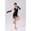 Gold Silber Damen Pailletten Abendkleid Sexy Ärmellos Quasten Club Party Karneval Kurzes Kleid Lateinischer Tanzkleid mit Ärmeln