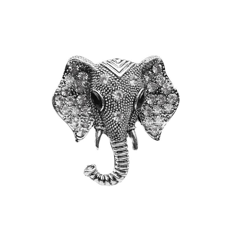 Animal Brooch, Fashion Alloy Diamond Elephant Head Collar Brooch Pin Badge