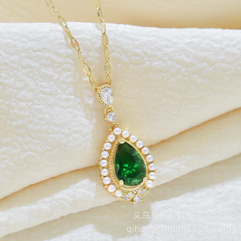 Supply Water Drop Necklace Women'S Retro Simple Fresh Natural Pendant Collarbone Chain