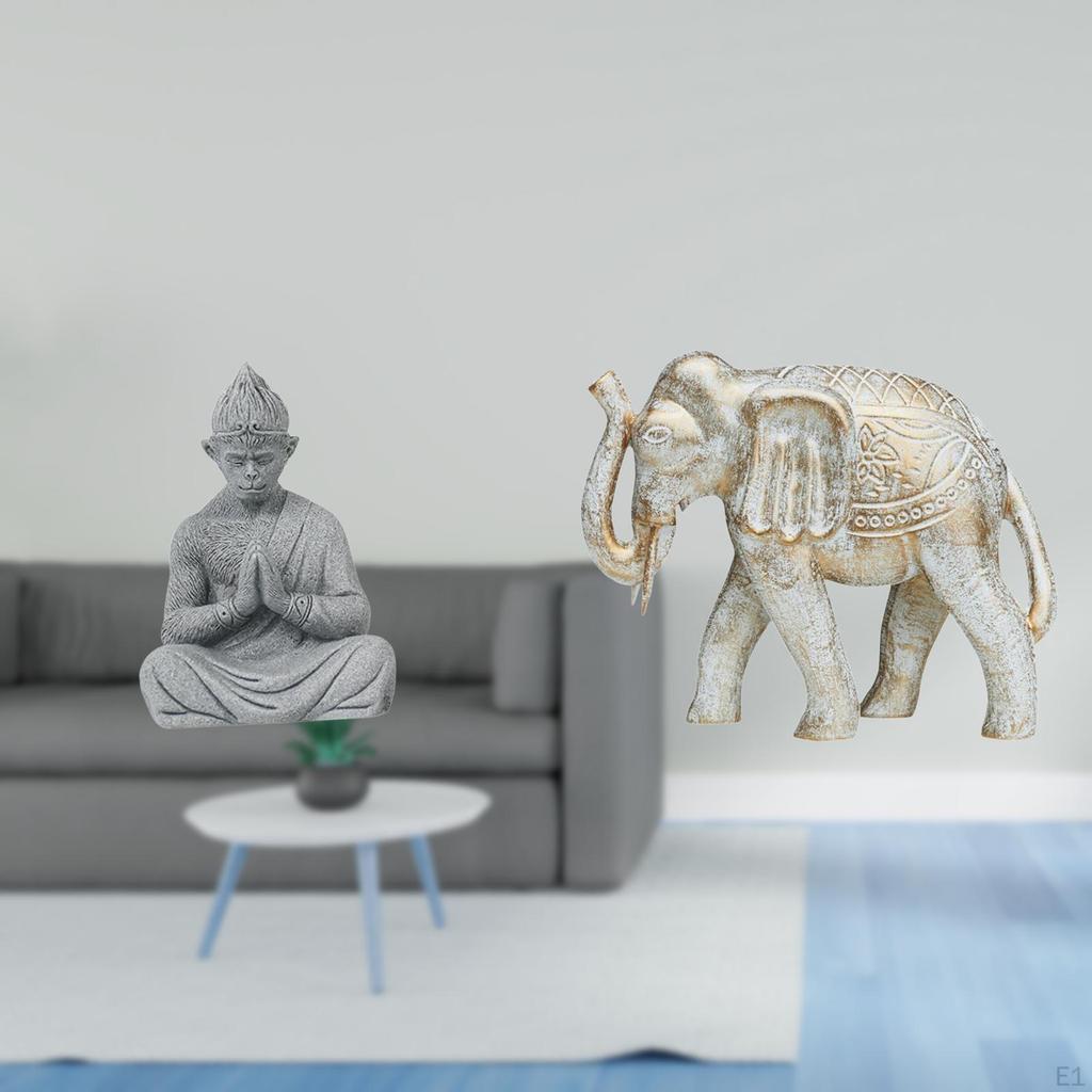 Elephant Wooden Buddha Sculpture Hand Carved Animal Figurine Collectible Miniature for Hotel Patio