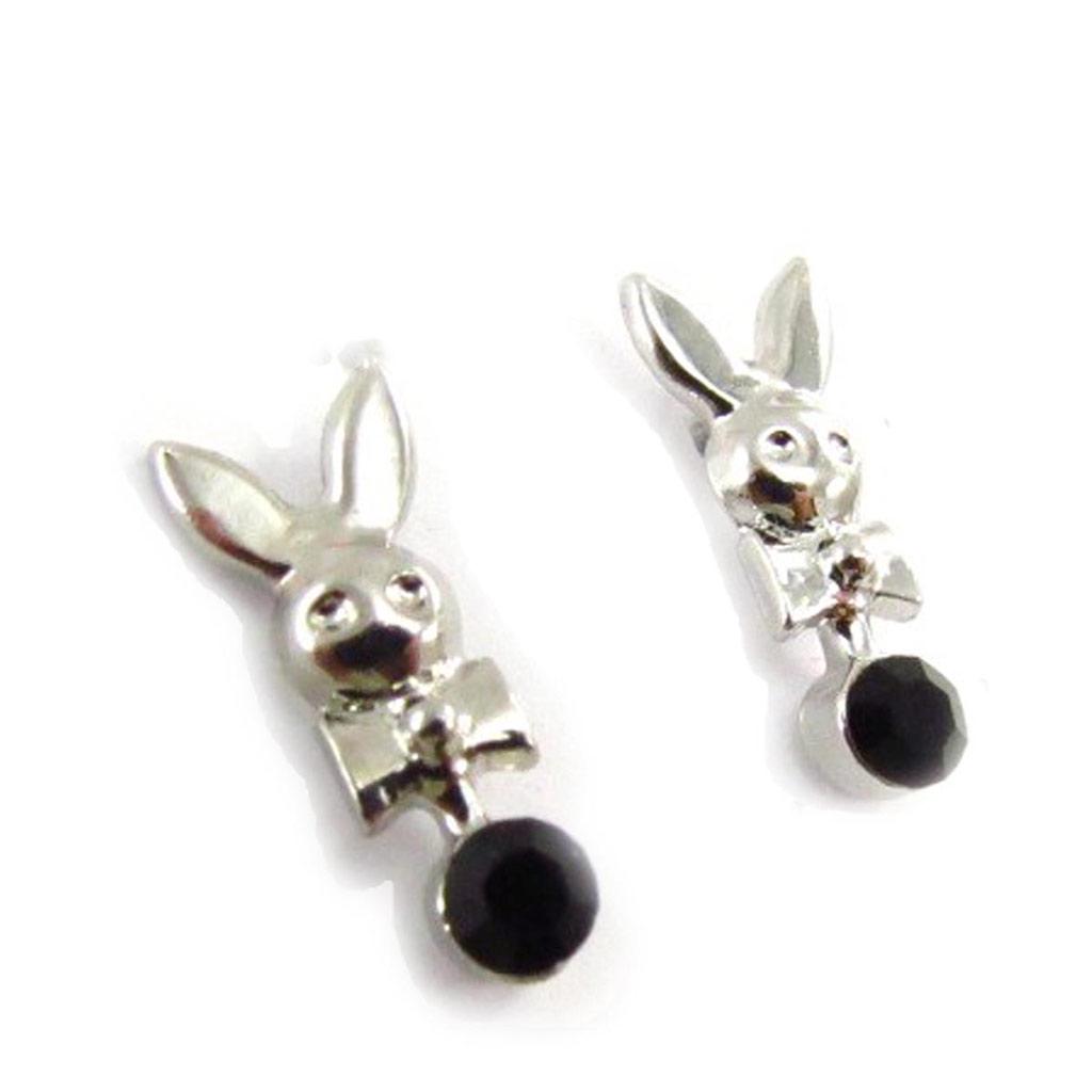 Les Trésors De Lily [J5954] - Silver Black 'Lapinou' Designer Earrings