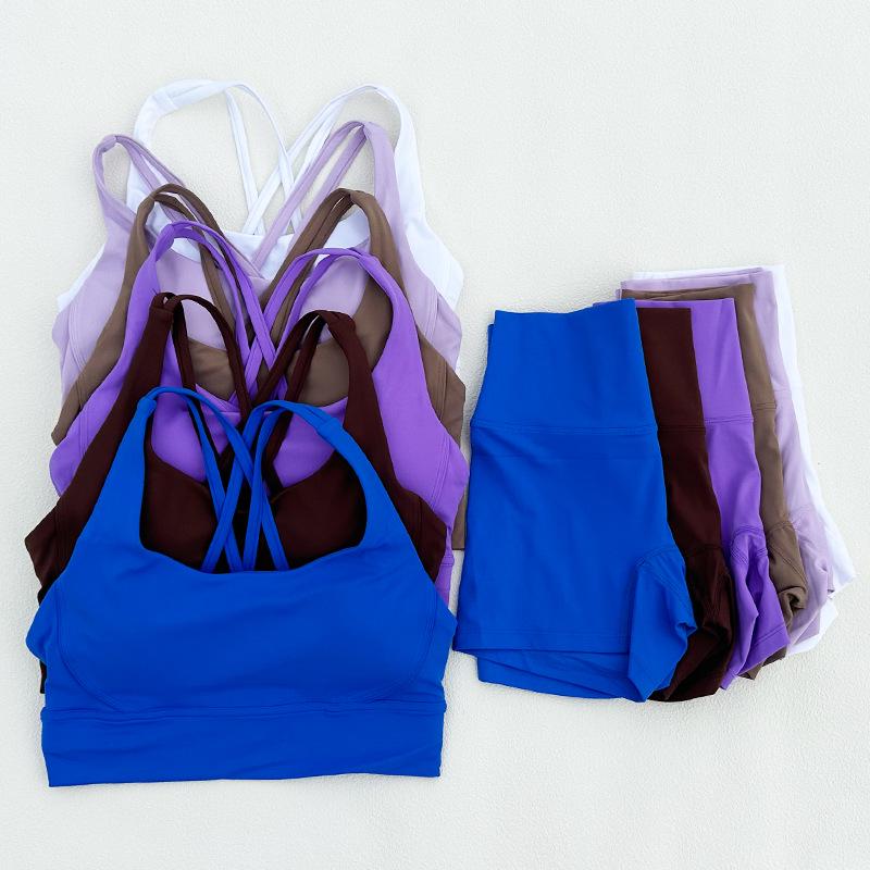 

Women s Nude Feel Yoga Set: Beautiful Back Sports Bra & Peach Hip Shorts Medium