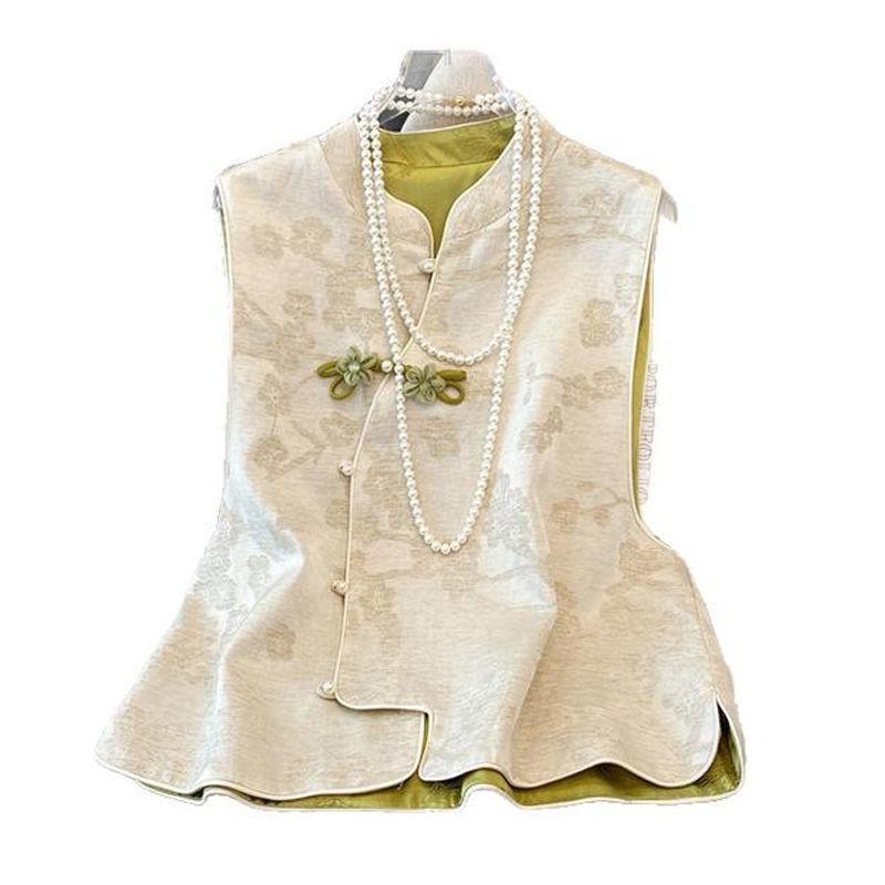 Vest women's spring new temperament jacquard crew neck high-end top vest