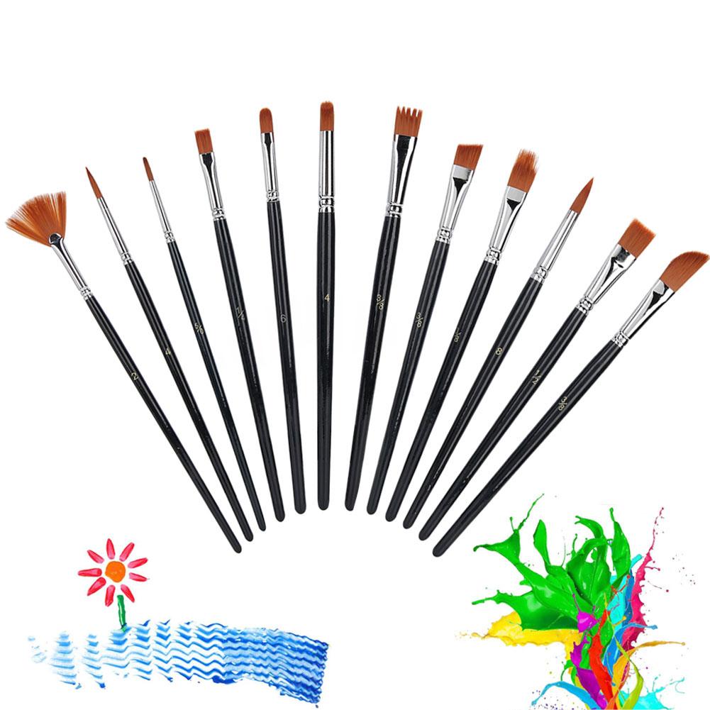 12pcs Nylon Hair Drawing Brush Various Specification Short Rod Drawing Pens for Gouache Oil Painting