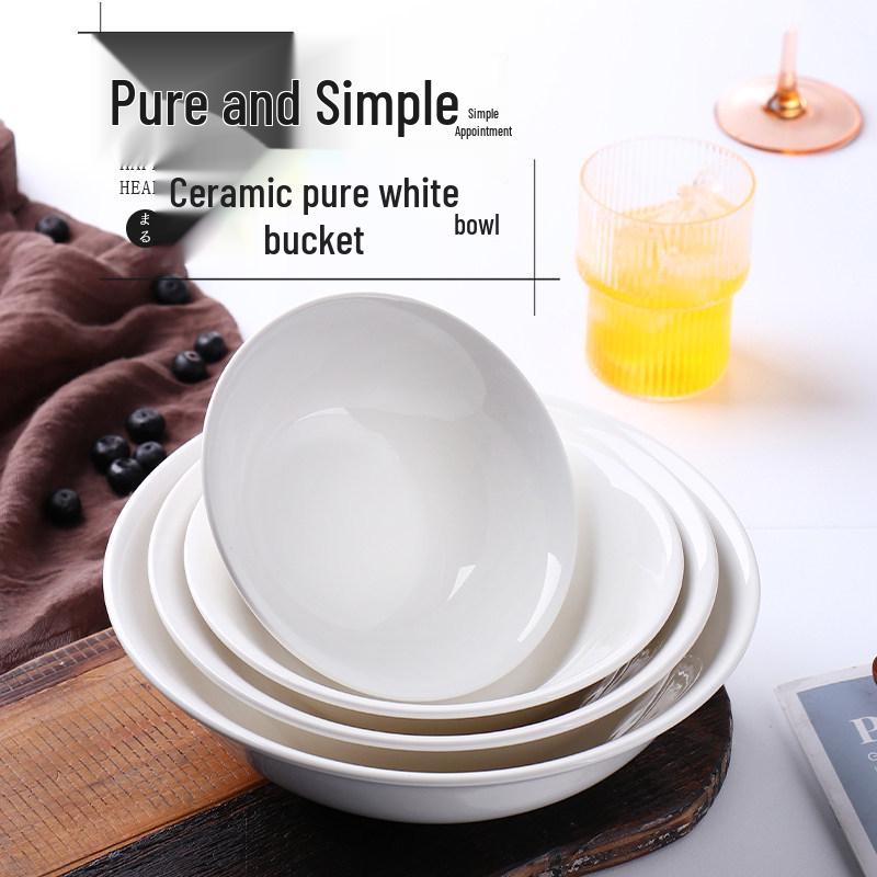 White Ceramic Microwaveable Bowl – Versatile for Soup, Noodles, Rice, and More, Ideal for Home or Commercial Use