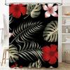 High-quality Shower Curtains Featuring a Tropical Hibiscus Pattern with Black Background In Red, Green, White, Pink Colors for H