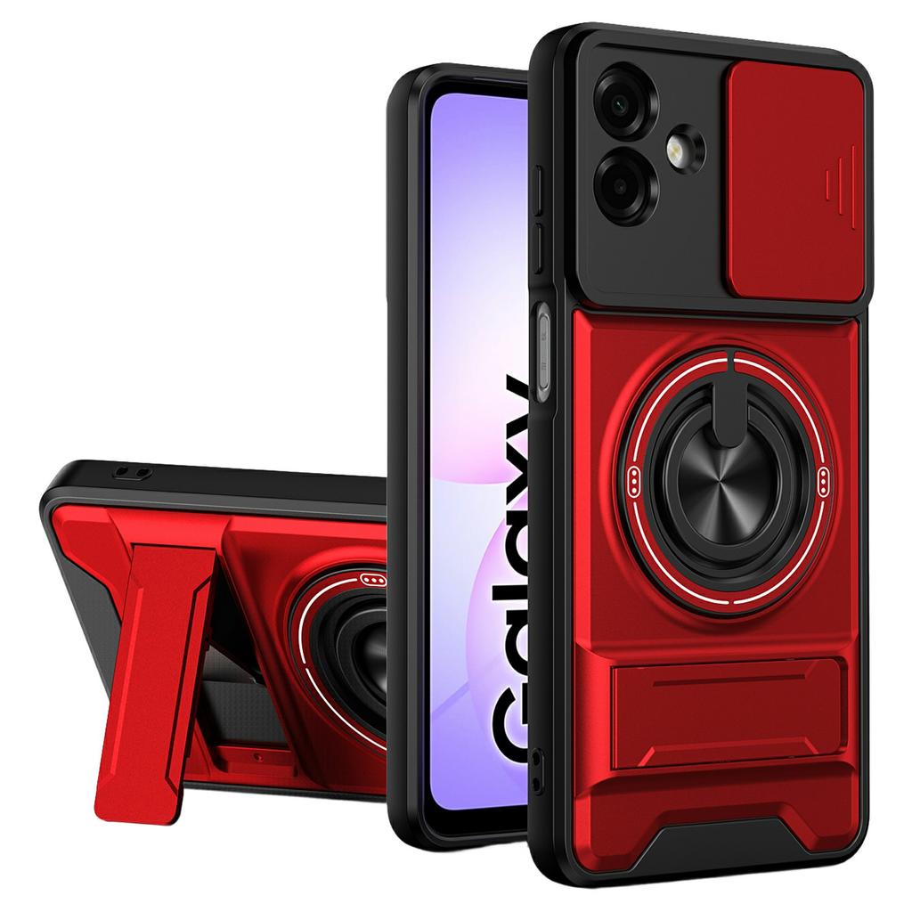 For Samsung Galaxy A07 4G Magnetic Case Ring Holder Foldable Kickstand TPU PC Phone Cover with Camera Lens Slider