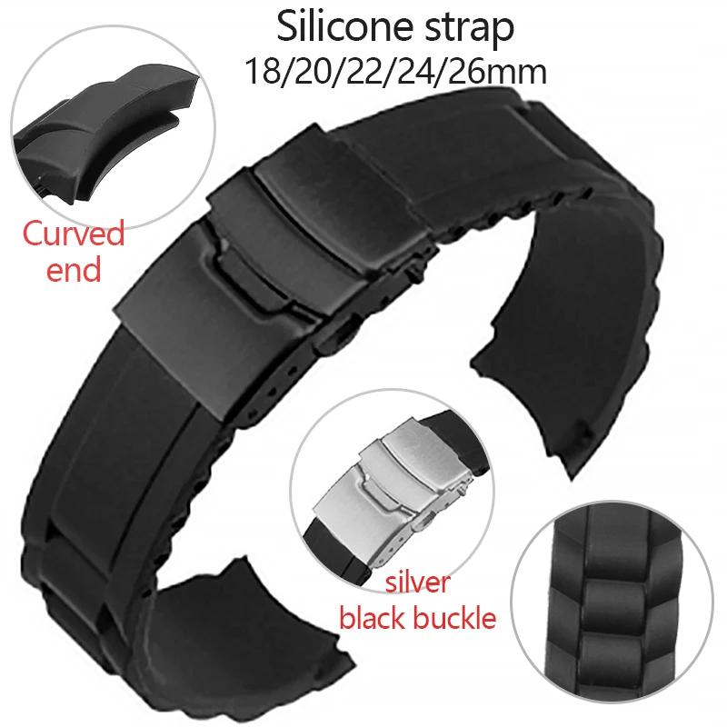 Gebogenes Uhrenarmband für Seiko Wasserdichtes Silikon-Armband für Rolex Gummiarmband Universelle Ersatzarmbänder Zubehör
