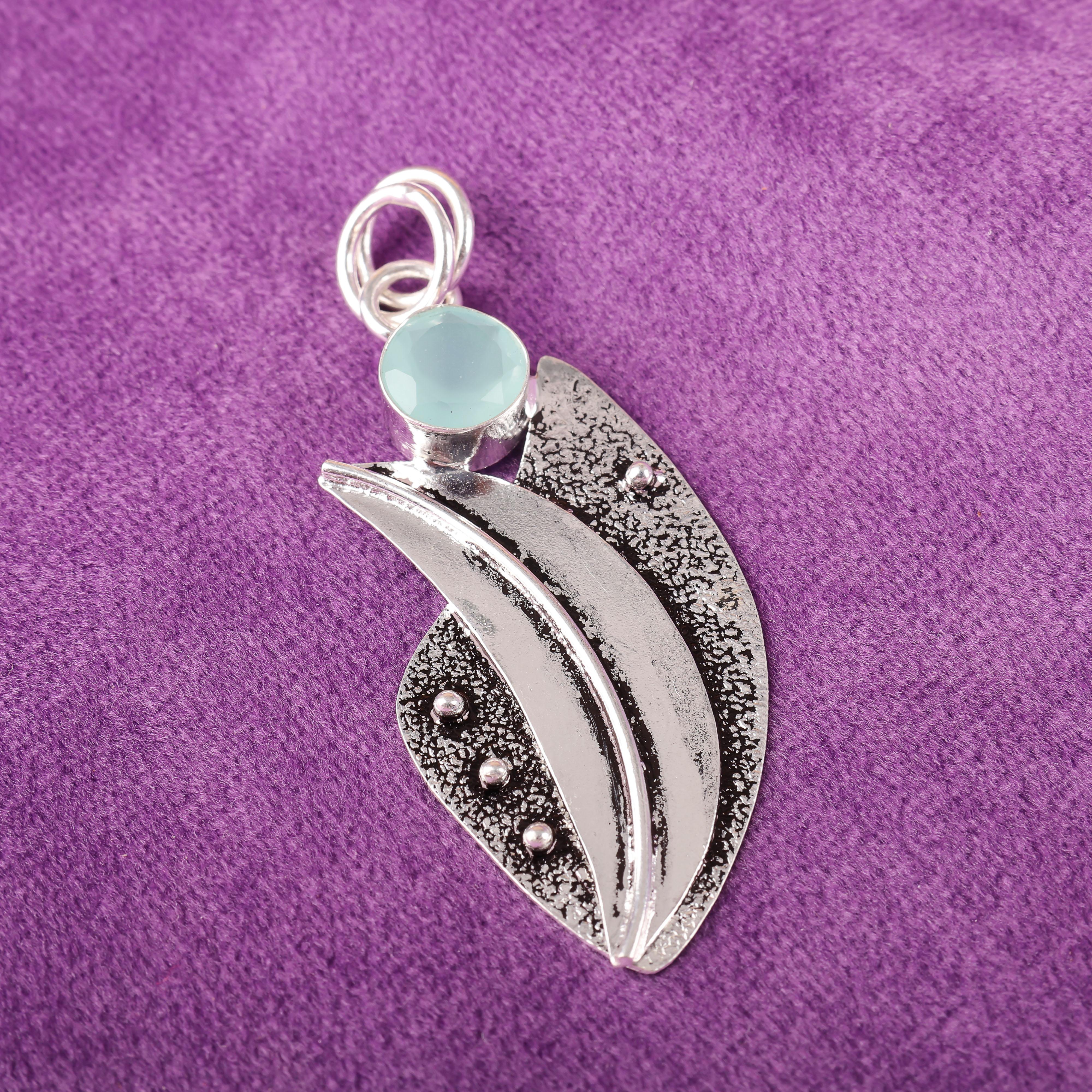 

Украшения ручной работы из драгоценных камней Aqua Chalcedony, кулон из стерлингового серебра 925 пробы, уникальный дизайн, для женщин 2.05 Inches синий